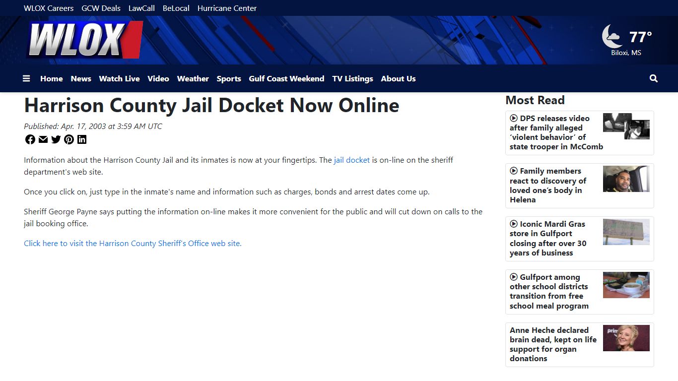 Harrison County Jail Docket Now Online - Biloxi, MS